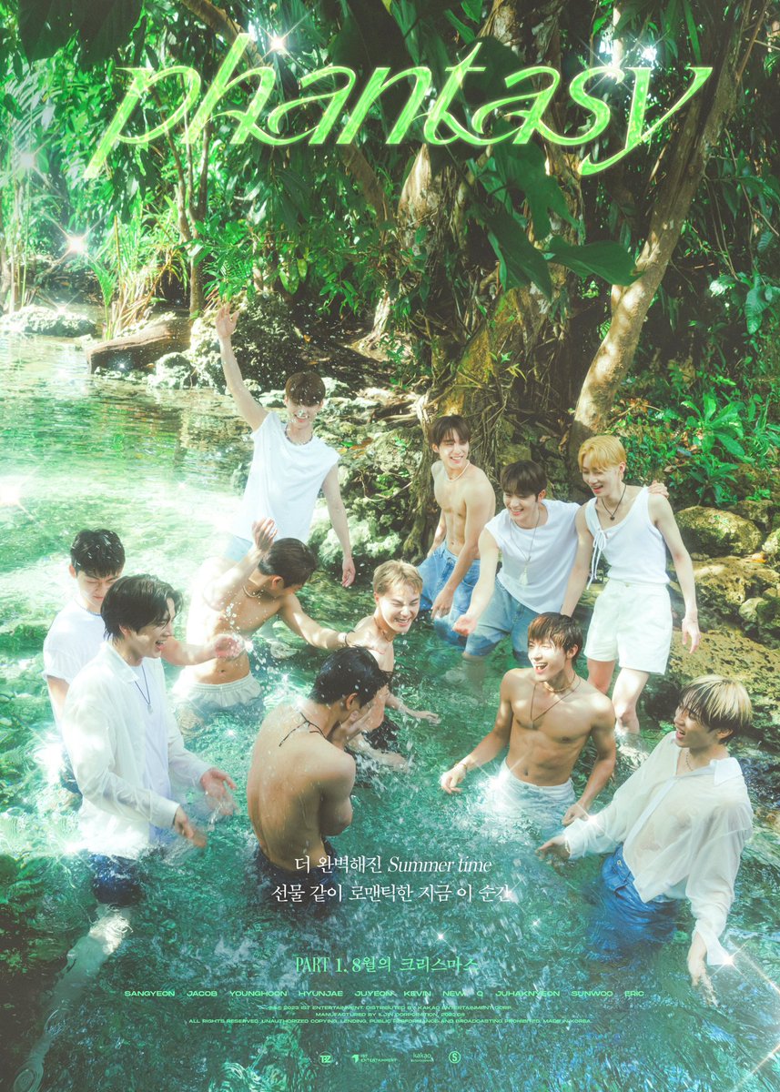 Embracing the 'PRESENT' : Amidst the serene beauty of nature, The Boyz radiates pure joy as they play water in the refreshing embrace of the cool river waters for their sensational comeback in the 'Christmas In August' movie poster.