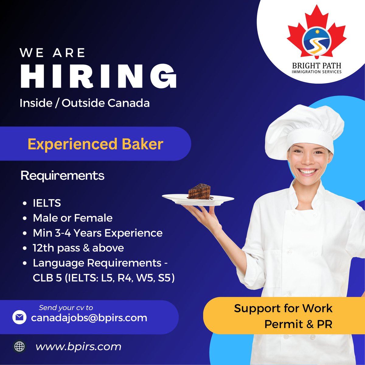 We're Hiring! Experienced Baker
Inside / Outside Canada

🍁CONTACT🍁
📧: canadajobs@bpirs.com
🌐: bpirs.com

#bpirs #canadaimmigration #canada #workpermitcanada #permanentresident #hiringnow #cook #eperience #joboffering #baker #experience