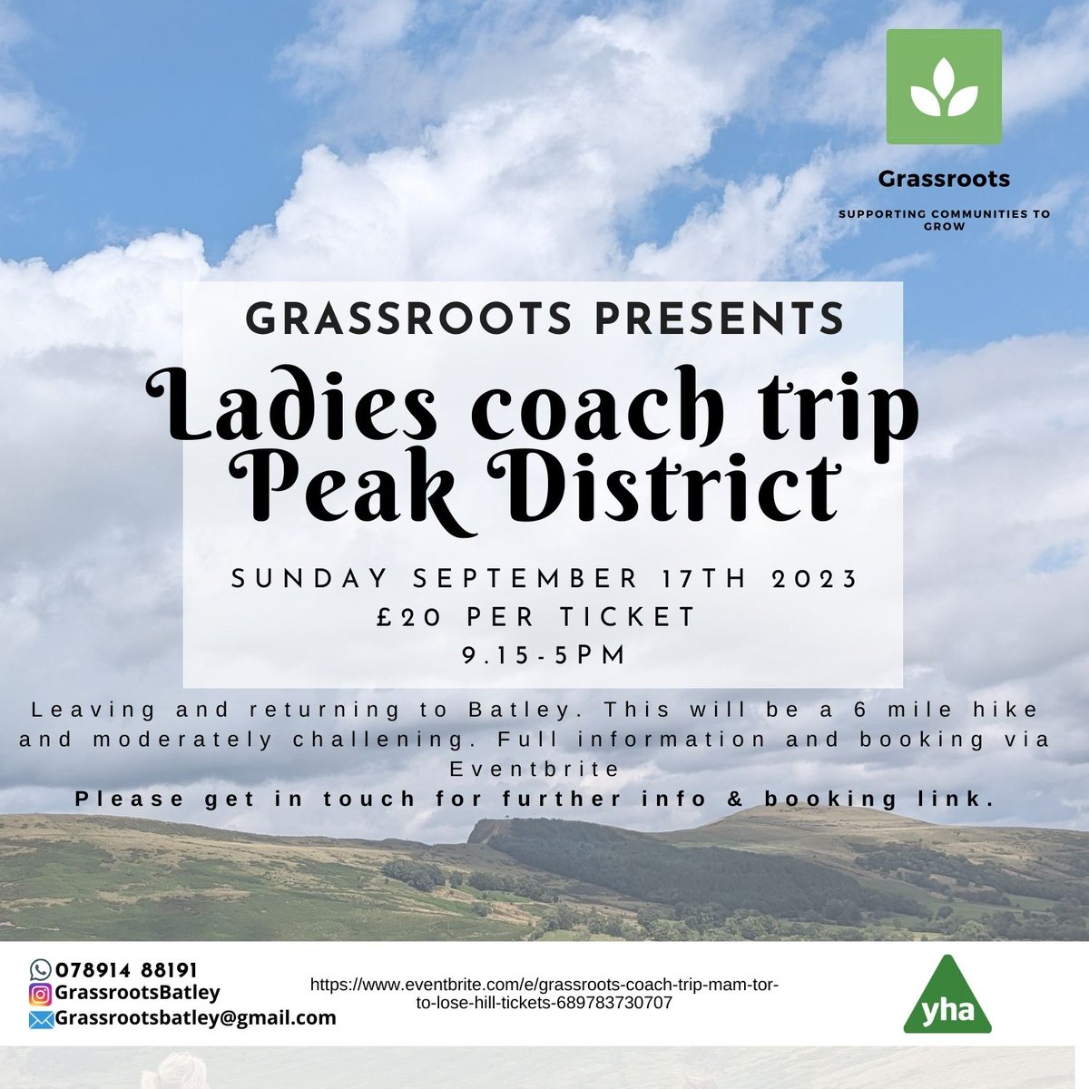 Coach trip from Batley to Mam Tor for a beautiful walk, last remaining seats left, booking info &amp; further info here:
eventbrite.com/e/grassroots-c…