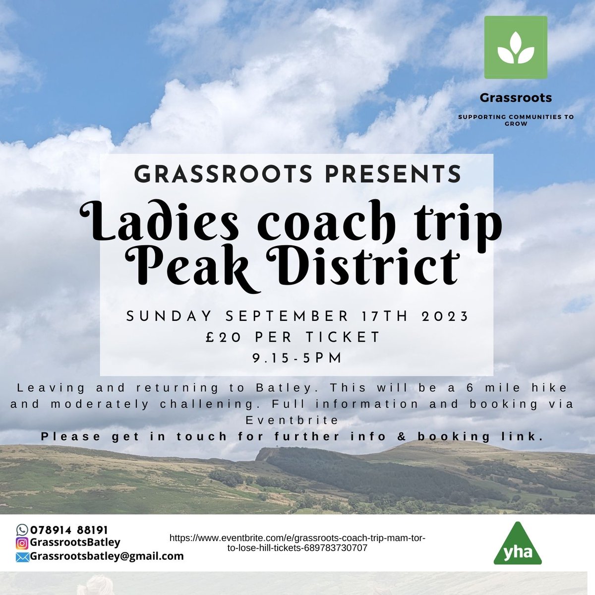 Coach trip from Batley to Mam Tor for a beautiful walk, last remaining seats left, booking info & further info here: eventbrite.com/e/grassroots-c…