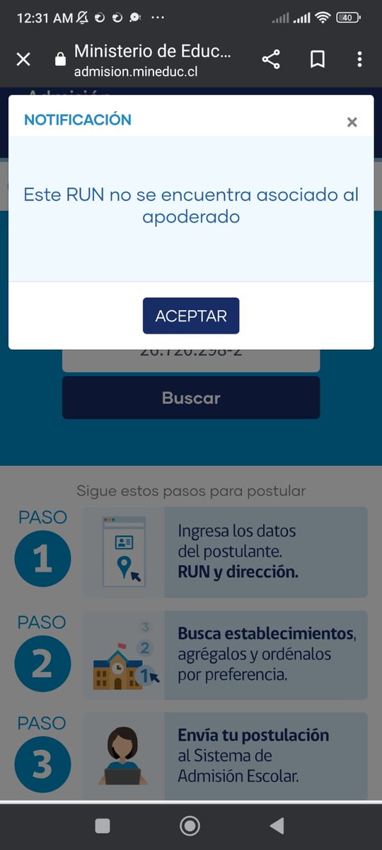 Fidelisa31's tweet photo. @AdmisionEscolar Estoy postulando desde ayer y eso me aparece no me deja el sistema completar la postulacion.  
Atento solucionar!!! https://t.co/XoRTSXfjB2