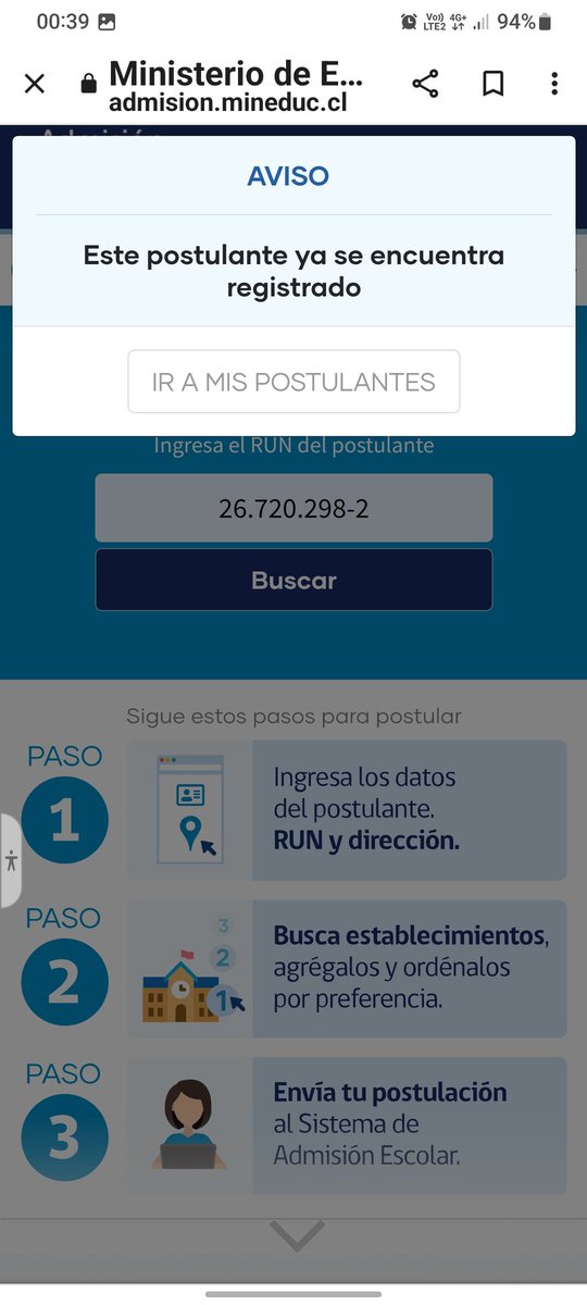 Fidelisa31's tweet photo. @AdmisionEscolar Estoy postulando desde ayer y eso me aparece no me deja el sistema completar la postulacion.  
Atento solucionar!!! https://t.co/XoRTSXfjB2