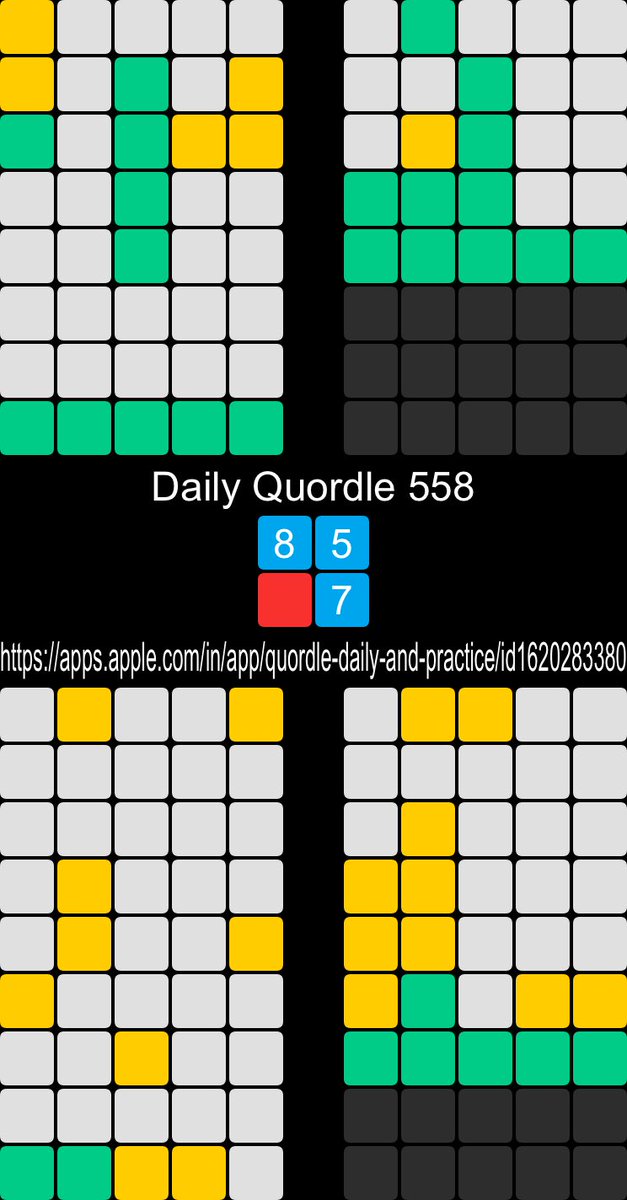 Fibro_Craig's tweet photo. Daily Quordle 558
8️⃣5️⃣
🟥7️⃣
https://t.co/uoqZDospie https://t.co/iaI4FmXJ0M