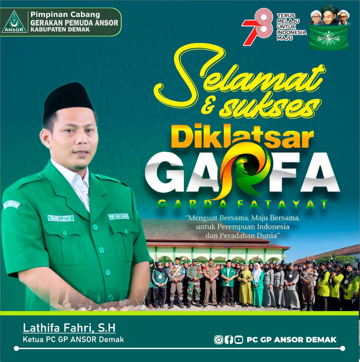 pcgpansordemak's tweet photo. Selamat &amp; Sukses Diklatsar GARFA (Garda Fatayat) PC Fatayat Demak, IPHI, 05/08/2023
"Menguat bersama, maju bersama, untuk perempuan Indonesia dan Peradaban Dunia."

#Garfa 
#GardaFatayat https://t.co/TCMuwBjwlE