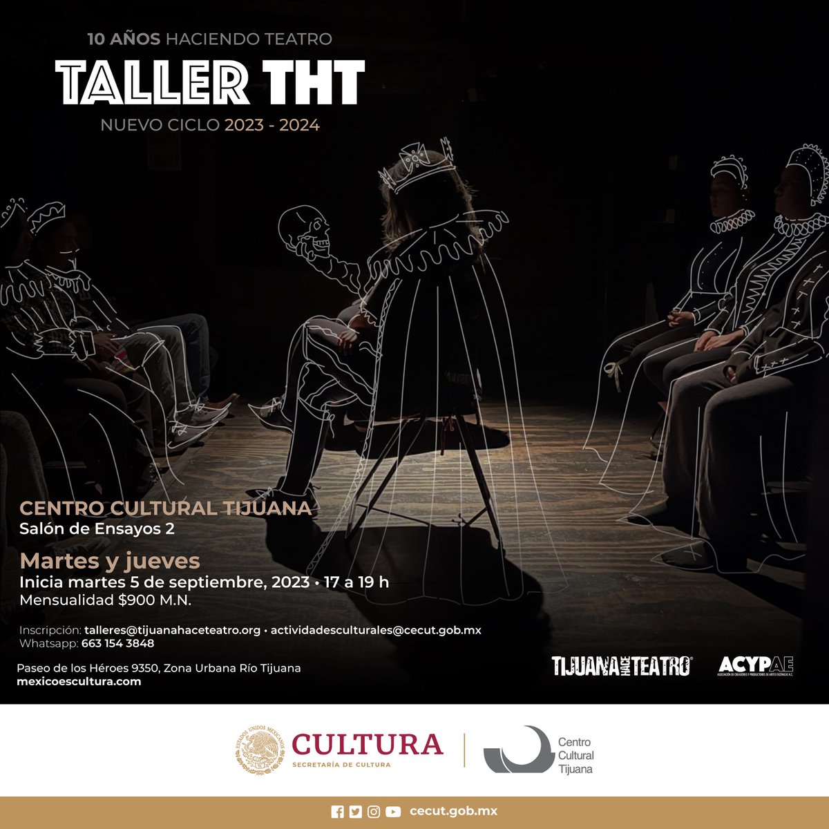 Estudia TEATRO con nosotros🎭

Abierta la convocatoria para integrar el Taller THT “INICIACIÓN AL TEATRO” 2023-2024. Sé parte de este programa con más de 10 años de experiencia y 19 montajes en trayectoria ✨

Cupo limitado ⬇️
#TijuanaHaceTeatro #FormaciónEscénica #TallerTHT