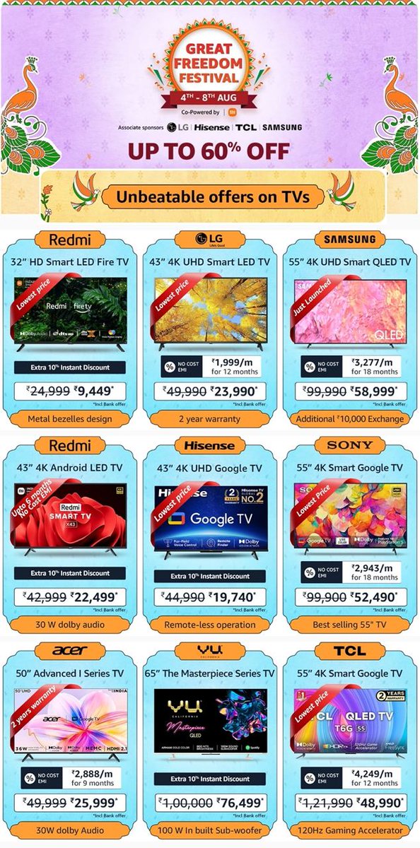 Soppingeasyin's tweet photo. 📺 TOP SELLING TVs at Best Prices 🔥 Up to 60% Off

https://t.co/IfqlLtMPZJ

#Great #freedom #festival #offer https://t.co/3lUxGnLnVO