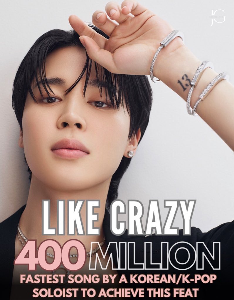 JiminGlobal's tweet photo. Like Crazy has surpassed 400 million streams on Spotify! 

It is now the fastest song by a Korean and K-pop soloist to reach this mark—133 days! 👏🏽 

Congratulations, Jimin! 🥳
SPOTIFY KING JIMIN
#LikeCrazy400M https://t.co/L1vIGnOqJX
