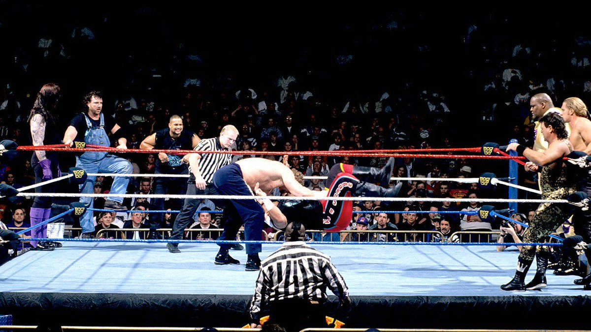 WWFWrestling1's tweet photo. Survivor Series Saturday! The Darkside defeat The Royals at the 1995 PPV. #WWF #WWE #Wrestling #Mabel #JerryLawler #IsaacYankem #HunterHearstHelmsley #Undertaker #SavioVega #Fatu #HenryOGodwinn https://t.co/FK96mtF5bw