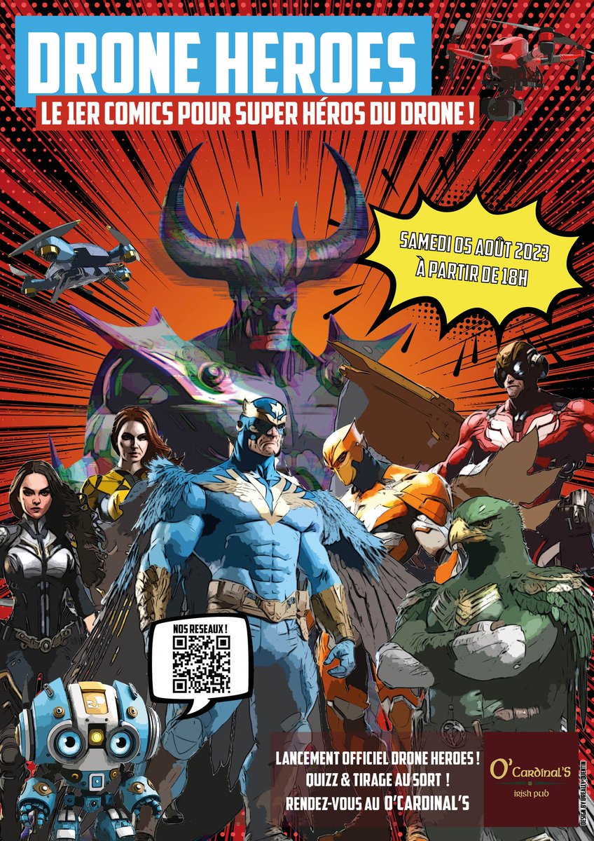 Amateurs de comics et passionnés de drones, le O’Cardinal’S de Chambéry vous convie ce soir samedi 05 août à la soirée de lancement de DRONE HEROES, à partir de 18h ! 📷

RDV : 5 Place Métropole, 73000 #Chambéry

N'oubliez pas de lire le numéro 1  
bit.ly/44Z4ls2