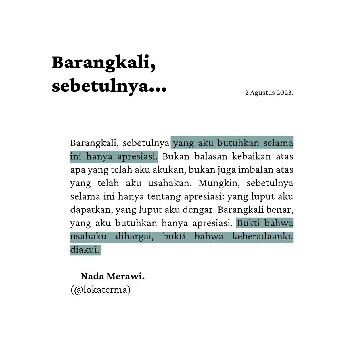 literarybase's tweet photo. Karya • Barangkali, sebetulnya yang aku butuhkan selama ini hanya apresiasi.
https://t.co/jkoaDffifl
