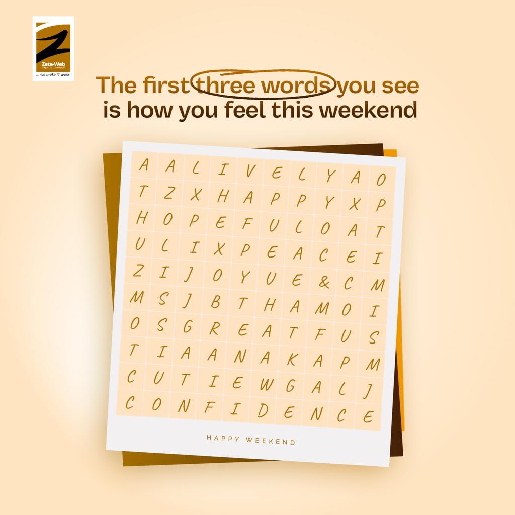 zetawebnigeria's tweet image. How many words can you find? Tell us in the comments😊

Have a great weekend Fam!

#surfthenet #spaday #surfuncaged #moviesnight #gaming #unwind #exerecise #yoga #relax #chill #letyourhairdown #lazyweekend #netflixandchill #happiness #dstvcatchup #sleep #wifi