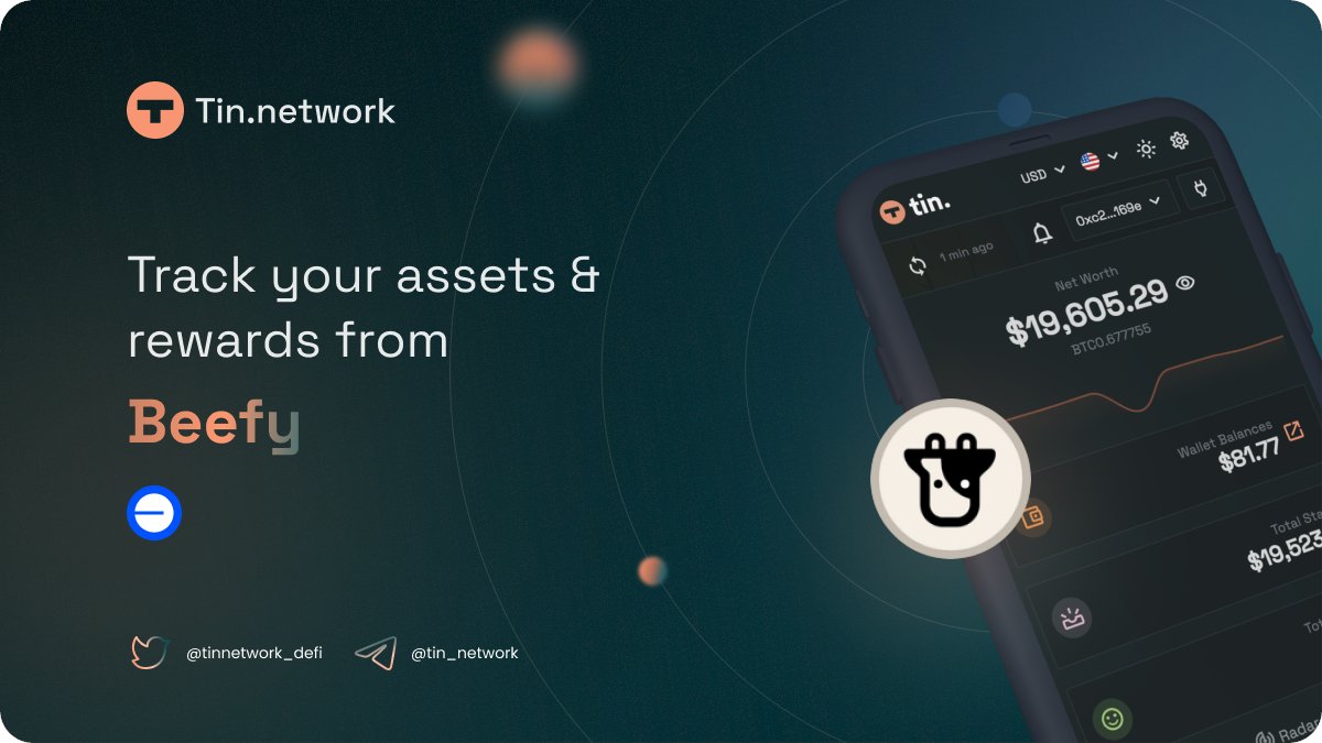 We now support <a href="/beefyfinance/">Beefy</a> 🐮 on @BuildOnBase

Track your assets and rewards from Beefy with tin.network

<a href="/coinbase/">Coinbase 🛡️</a> #BASE $BIFI #BeefyOnBase