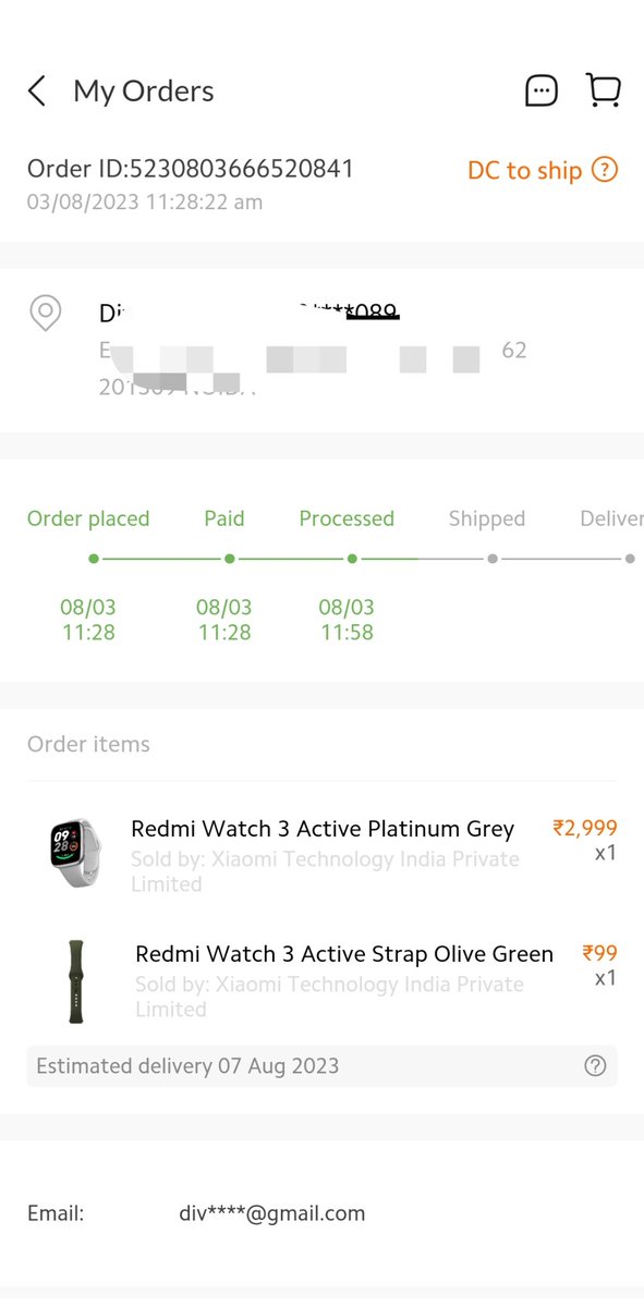 @s_anuj @RedmiIndia it's been 2 days since I ordered the watch but still it's not shipped till today. 
Please look into the matter
#RedmiWatch3Active
