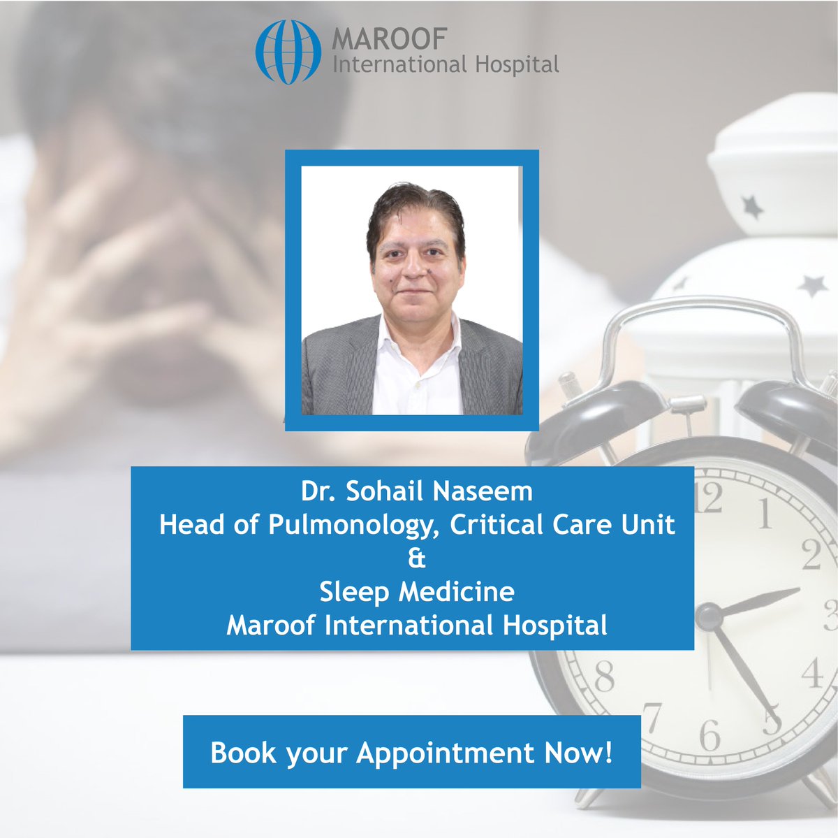 MaroofInt's tweet photo. Book your appointments now with Dr. Sohail Naseem to address any sleep disorders and improve your overall well-being.
.
.
.
.
.
#mih #maroofcardiovascularcentre #sleepdisorders #sleephypoventilation #snoring #maroofhospital #obstructivesleepapnea #restlesslegsyndrome #insomnia https://t.co/WSBpW5cc8U