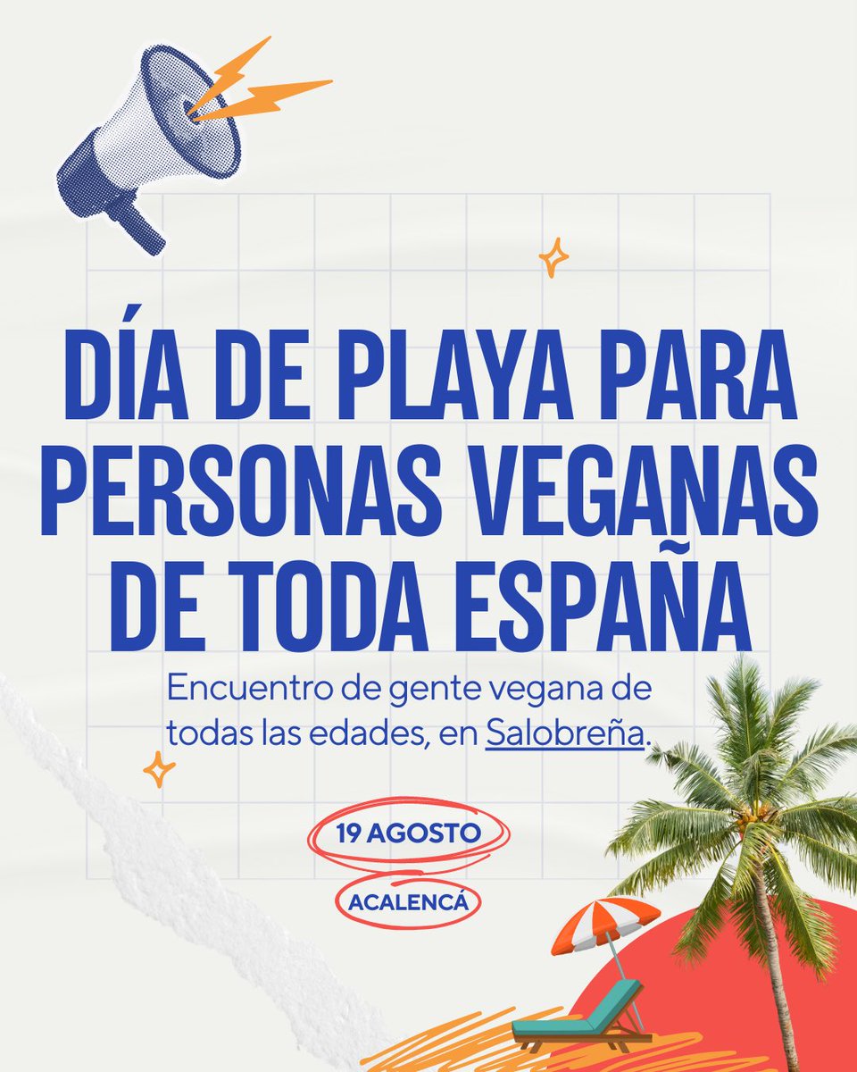 Día de playa para personas veganas de toda España. Será en Salobreña, Granada. ¿Os venís? ¿Nos ayudáis a difundir, porfi?🏖️🌱#veganismo