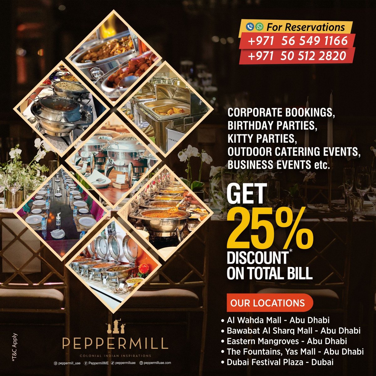 PeppermillUAE's tweet photo. 🎉🎂 Celebrate with Us and Save Big! 🎉🎈
Whether it's your birthday, a corporate event, or a catering order, we've got you covered with a fantastic 25% OFF on your total bill! 🍔🍕🍣
Indulge in our delectable dishes and experience top-notch service at an unbeatable price https://t.co/7teS1l6XTX