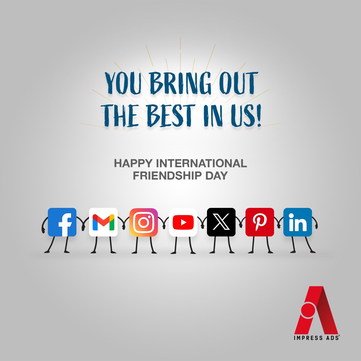ImpressAds's tweet photo. Happy International friendship day. At Impress Ads, we value the friendship and trust you've placed in us. Cheers to building strong connections together.

#impressads #adagency #friendshipday #internationalfriendshipday #august #connections https://t.co/2YyUlHLKKE