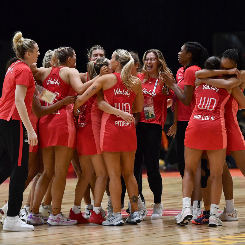 EnglandNetball's tweet photo. ✅ First win over New Zealand in a World Cup since 1975

👏 First POTM accolade in #NWC2023 for @fwills11

🌹 First ever @NetballWorldCup final incoming for the Vitality Roses