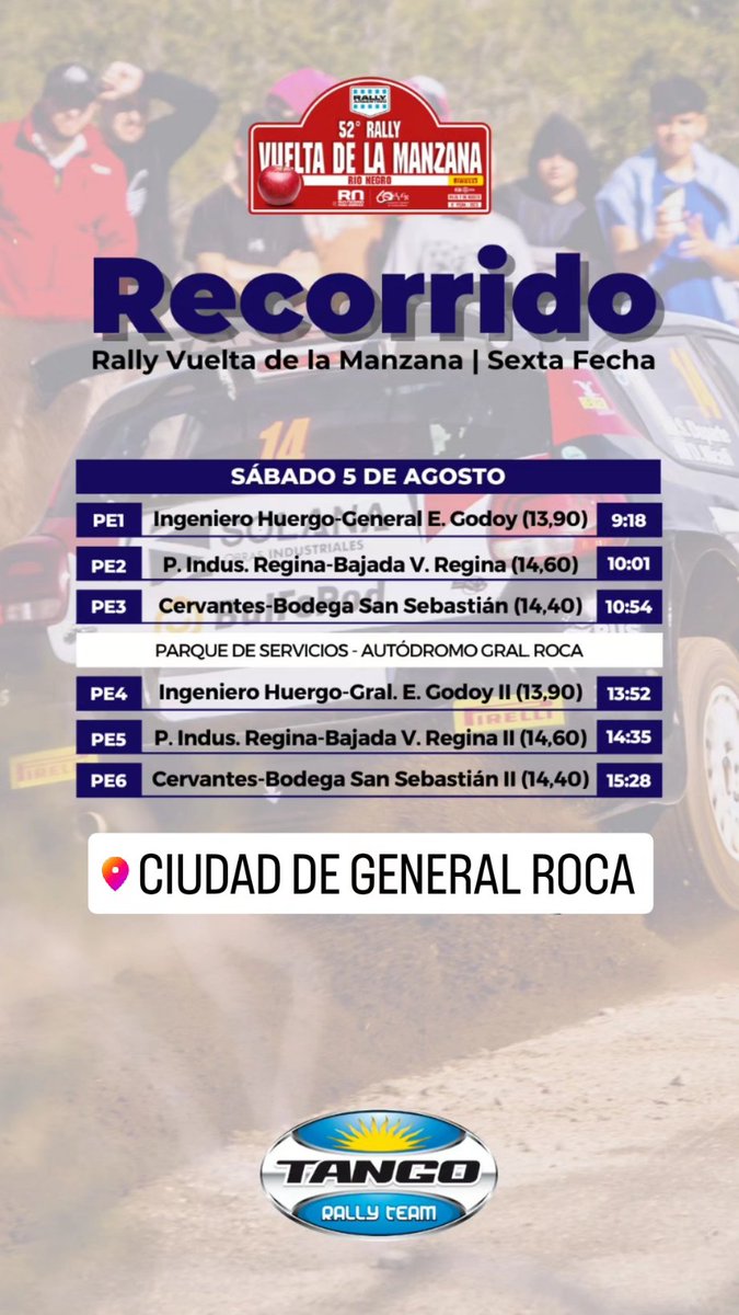 Horarios del sábado en el #rallyvueltamanzana 2023