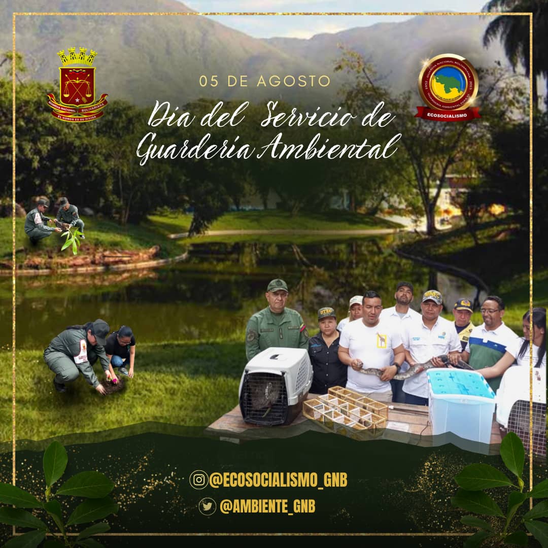 #05AGO •||  Sigamos celebrando, hoy en conmemoración al Servicio de Guardería Ambiental de nuestra gloriosísima GNB, día a días seguiremos luchando contra los ilícitos ambientales, para el cuidado de nuestro ambiente y por una Venezuela sana, segura y ecológicamente equilibrada.