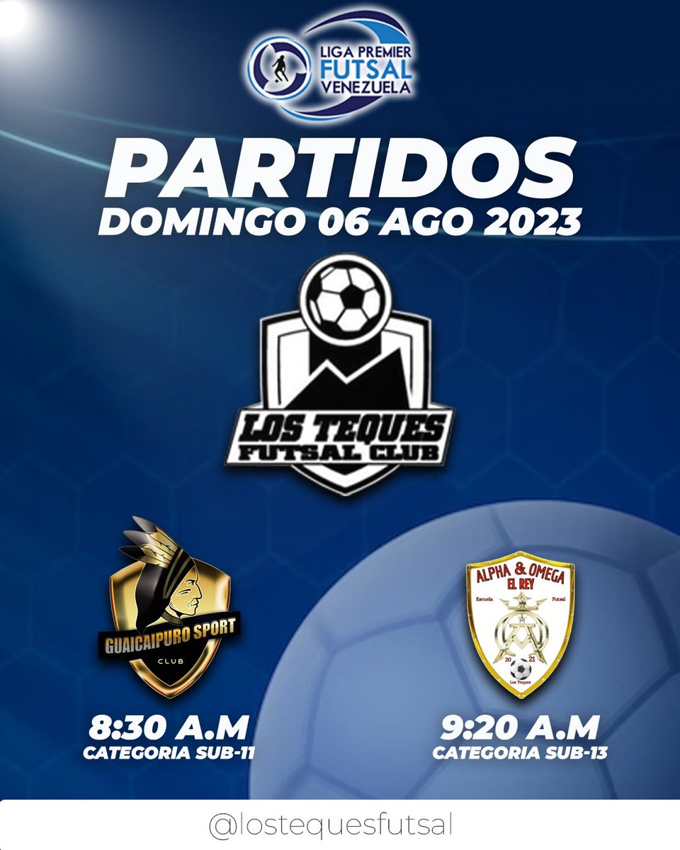 lostequesfutsal's tweet photo. Partidos del domingo LIGA PREMIER FUTSAL VENEZUELA https://t.co/XEuT4p1UEm