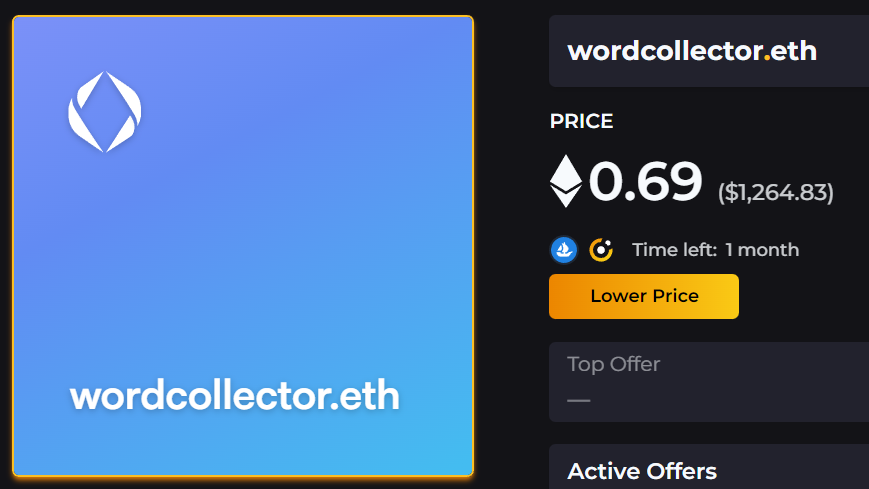 wordcollector.eth    🎯

Listed on ENS Vision and OS. 

If you're collecting words and want THE definitive web3 identity for your wallet look no further.

I will throw in wordcollection.eth as well for 🆓! to make your bundle complete