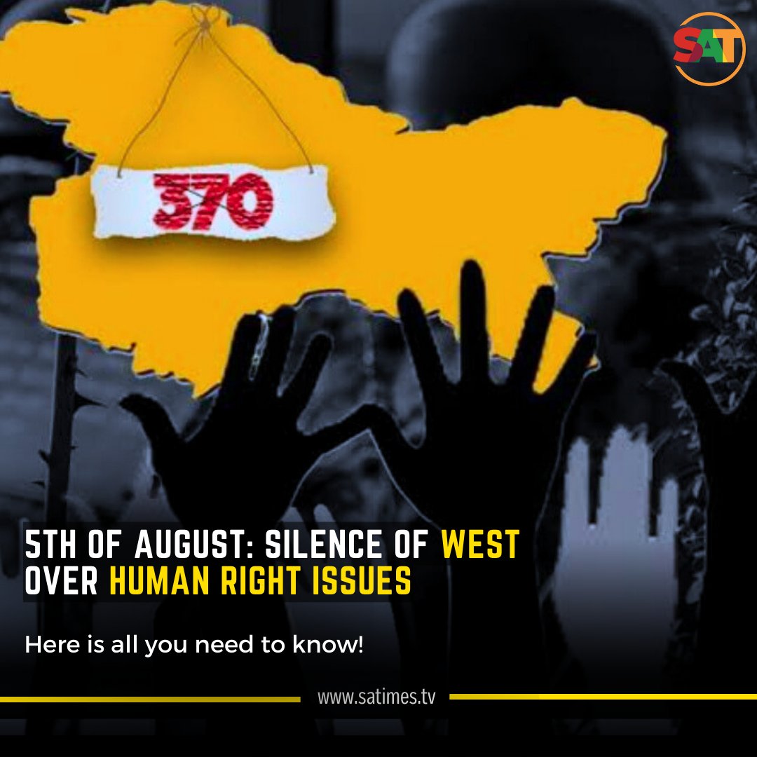 _southasiatimes's tweet photo. #SATAnalysis: On Aug 5, 2019, India revoked Indian-occupied Jammu &amp; Kashmir's special status, denying Kashmiris their right to self-determination. 
Human rights violations &amp; international law breaches demand action. Why the hushed response from the West? ⤵
#یوم_استحصال_کشمیر https://t.co/gTsBpFLciF