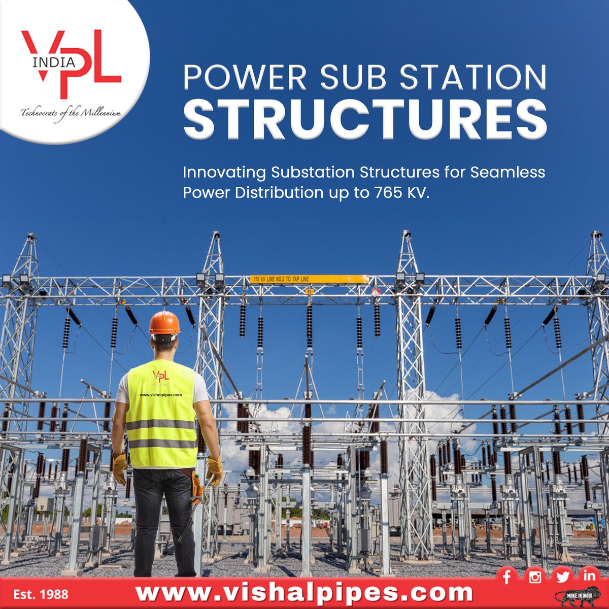 VishalPipes's tweet image. From Design to Fabrication, Our Expertise Fuels Resilient Grids. Empower Your Vision with Substation Structures up to 765 KV. Trusted by Power Leaders Nationwide. 
#PowerDistributionInnovation #SubstationSolutions #EmpoweringConnections #StructuralExcellence #Vishalpipes #India