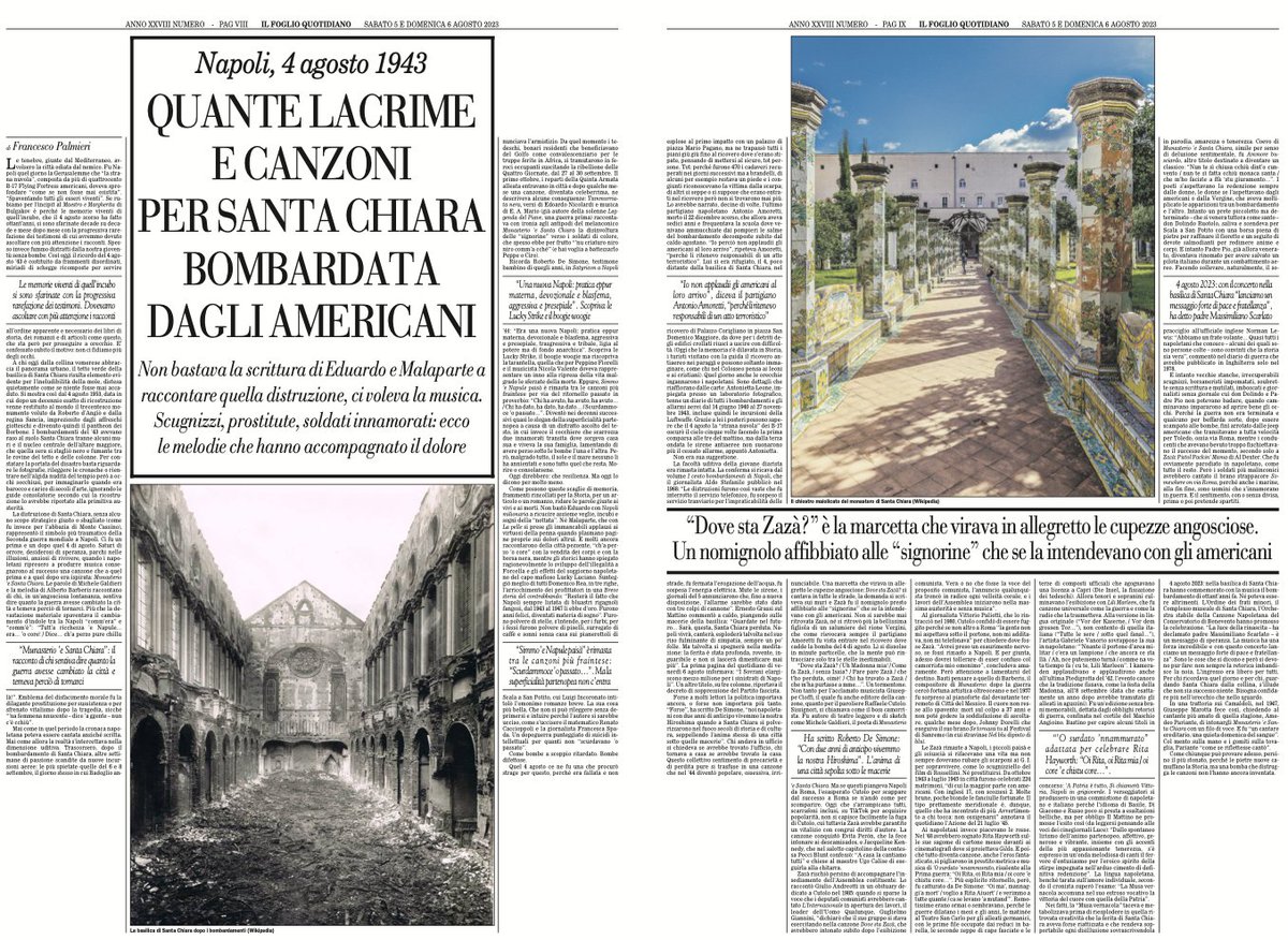Non bastava la scrittura di Eduardo e Malaparte a raccontare la distruzione di Santa Chiara a Napoli nel '43, ci voleva la musica. Scugnizzi, prostitute, soldati innamorati raccontati da Francesco Palmieri nel Foglio del weekend
edicola.ilfoglio.it/newsstand/inde…