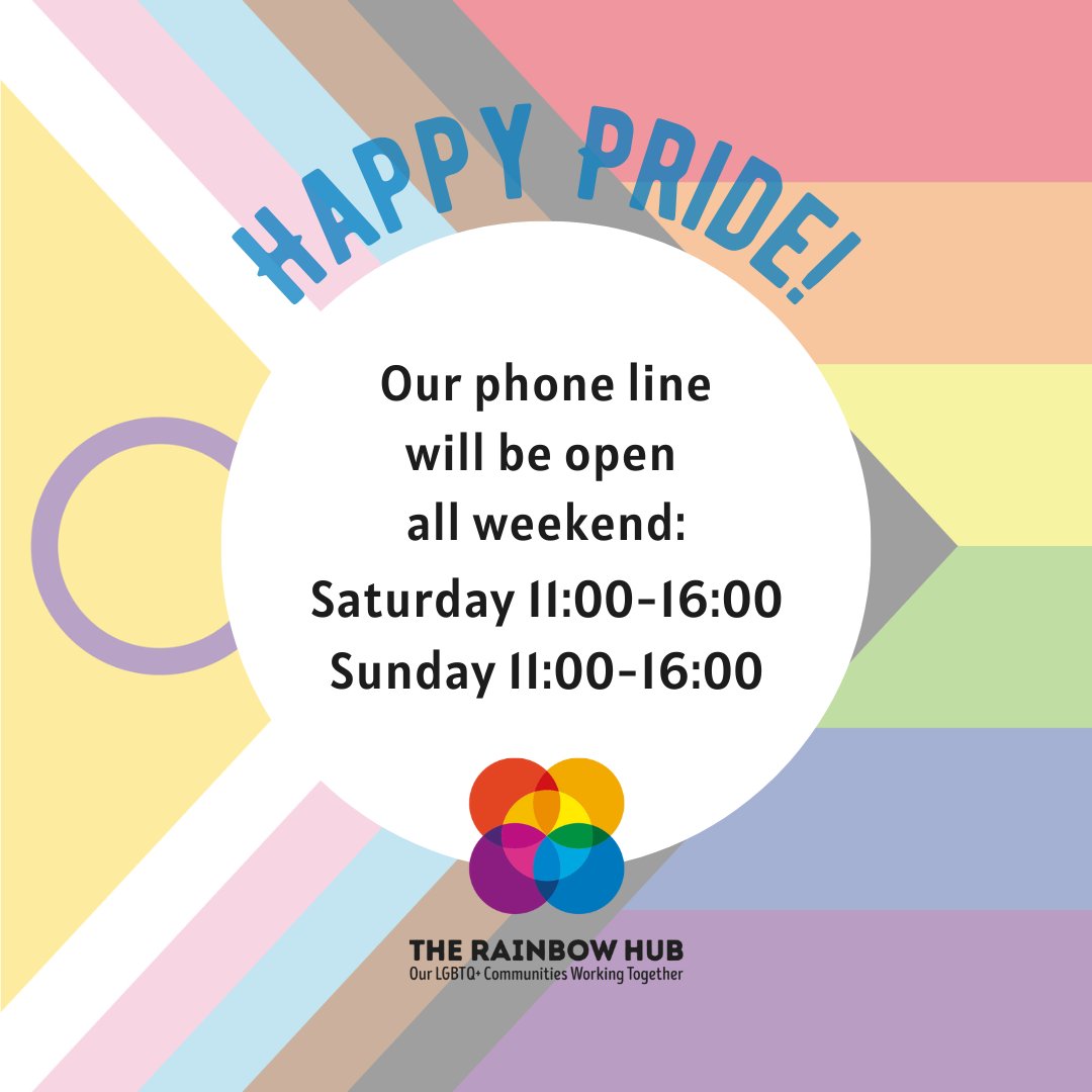 hub_rainbow's tweet photo. Happy Pride! 🏳️‍🌈🏳️‍⚧️Our phone line will be open all weekend should you need to speak to anyone at all!

You can call us on: 07714 782585

Or contact us by email at: report@therainbowhubbrighton.com

#lgbtq #brightonpride https://t.co/HjB8u7KfLQ