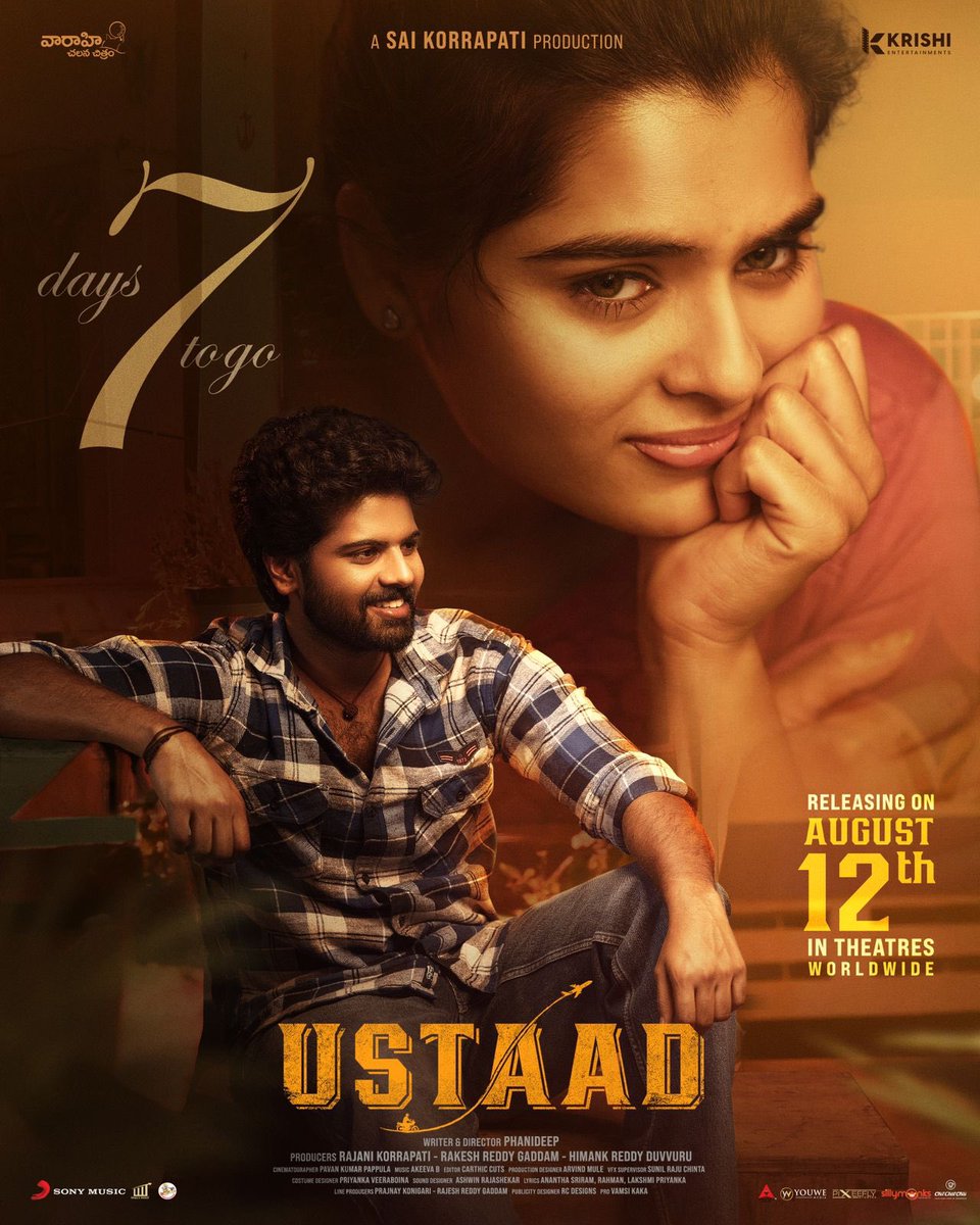 Simhakoduri23's tweet photo. Next week By this time! ❤️❤️❤️

#USTAAD ❤️‍🔥
#UstaadOnAug12 https://t.co/b4hKxlBZNY