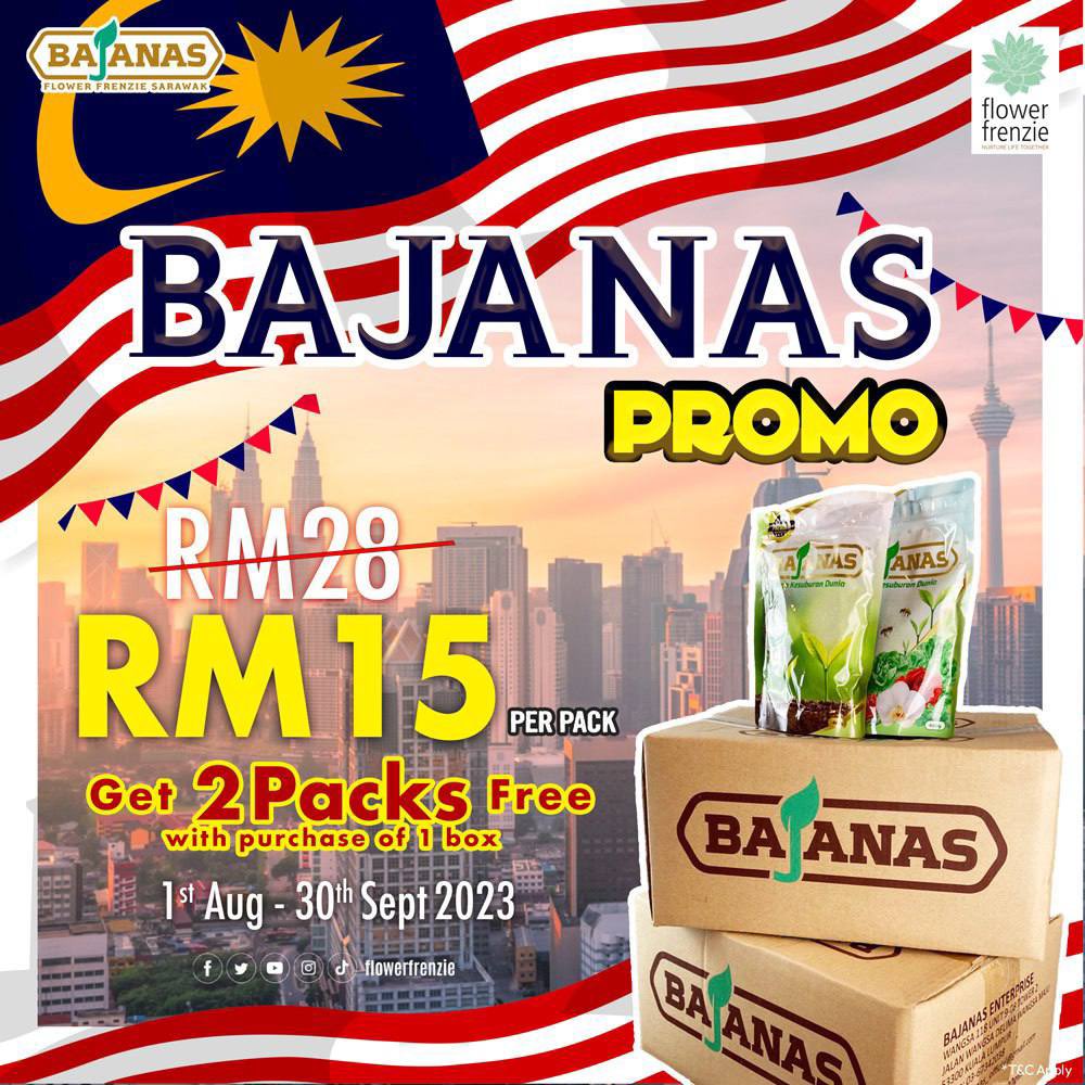 FrenzieFlower's tweet image. Don't miss out on our BAJANAS Merdeka Deals! 😍😍

Buy 1 pack for only RM 15 or get 2 packs for FREE when you purchase 1 BAJANAS box. ‼️‼️

Valid from 1st August - 30th Sept 2023

*T&amp;amp;C apply

#augustdeals #augustsale #augustpromo #salesalesale #discounts #promo #sale #bajanassale