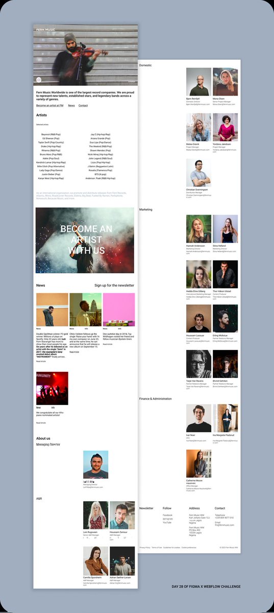 A1doSanche3's tweet image. Hi guys 👋🏾, 

So it&apos;s day 28/30 of my @figma × @webflow challenge &amp;amp; here&apos;s the submission, a music record label website landing page 🎧🎹...

Here&apos;s the link: fern-musicww.webflow.io

#productdesign #nocodedev #technology