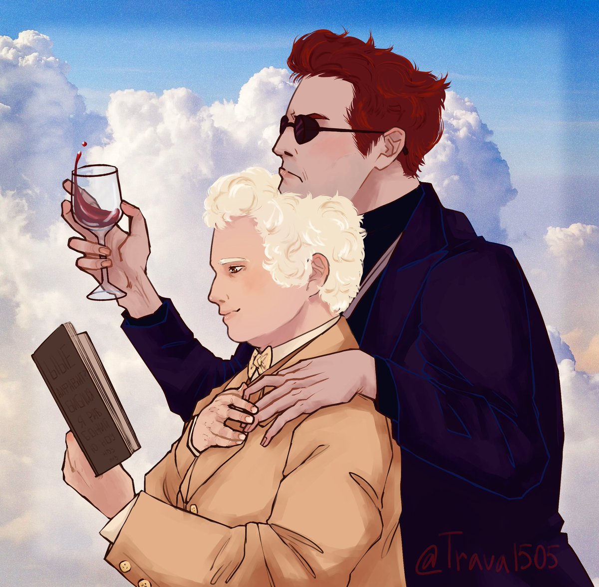 Trava1505's tweet photo. Every day, it's a-getting closer 
Going faster than a rollercoaster 
Love like yours will surely come my way 
A-hey, a-hey-hey

#GoodOmens2 #Aziraphale #Crowley https://t.co/0DtGobNz0j