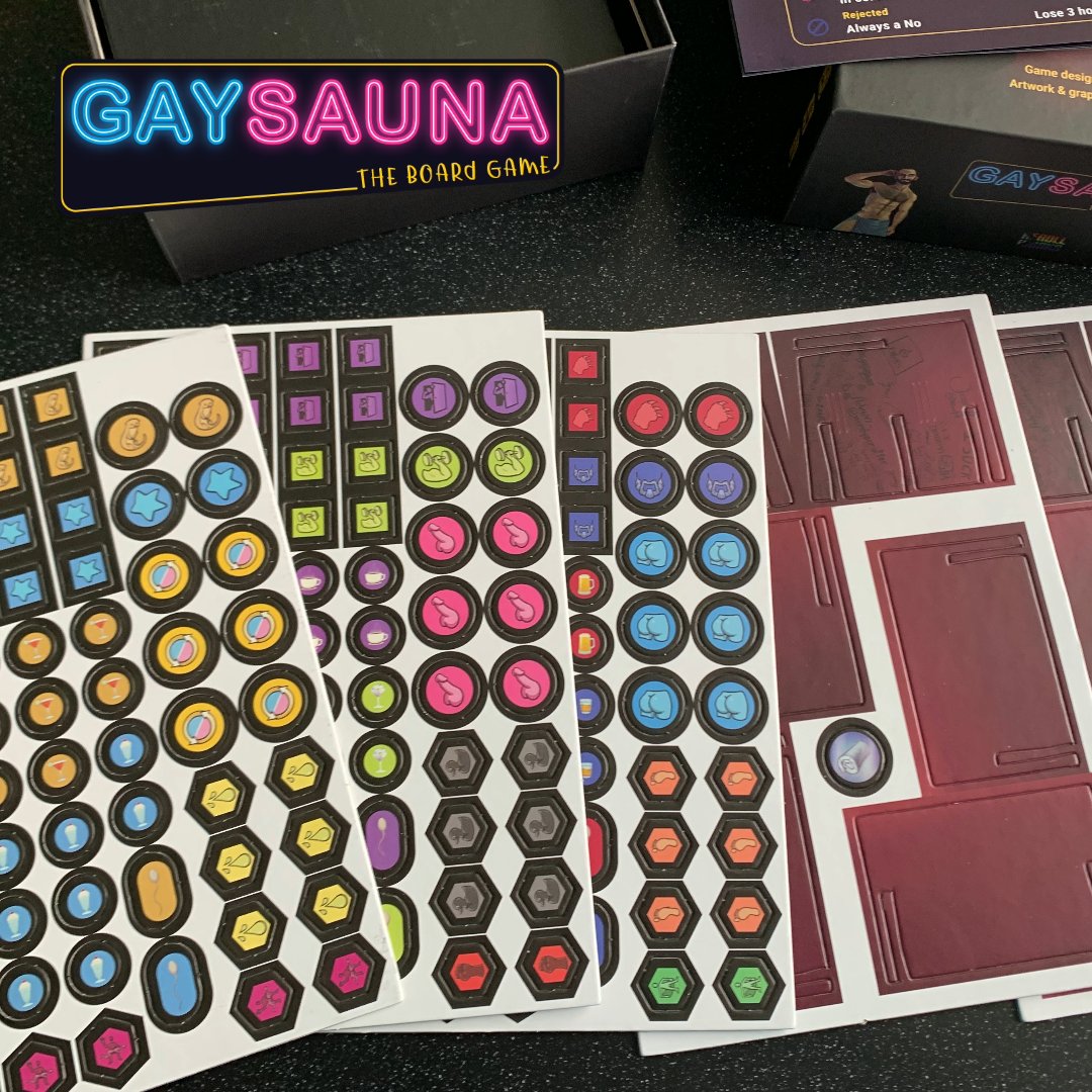 You wouldn't believe how many times I had to lay the artwork out for these punchboards...quite literally the most intricate deliverable for the entire game.

All these tokens to track your progress and customise your character!

Shop now at: shop.gaysaunatheboardgame.com