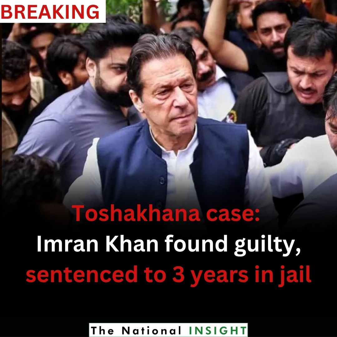 InsightThe64295's tweet photo. In a major development, a district and sessions court on Saturday convicted Pakistan Tehreek-e-Insaf (PTI) Chairman Imran Khan in the Toshakhana case, sentencing him to three years in prison.
.
.
.
.
.
.
#thenationalinsight #ImranKhan  #PTI #Toshakhana #BreakingNews #PMLN https://t.co/hvFgN6IOh2