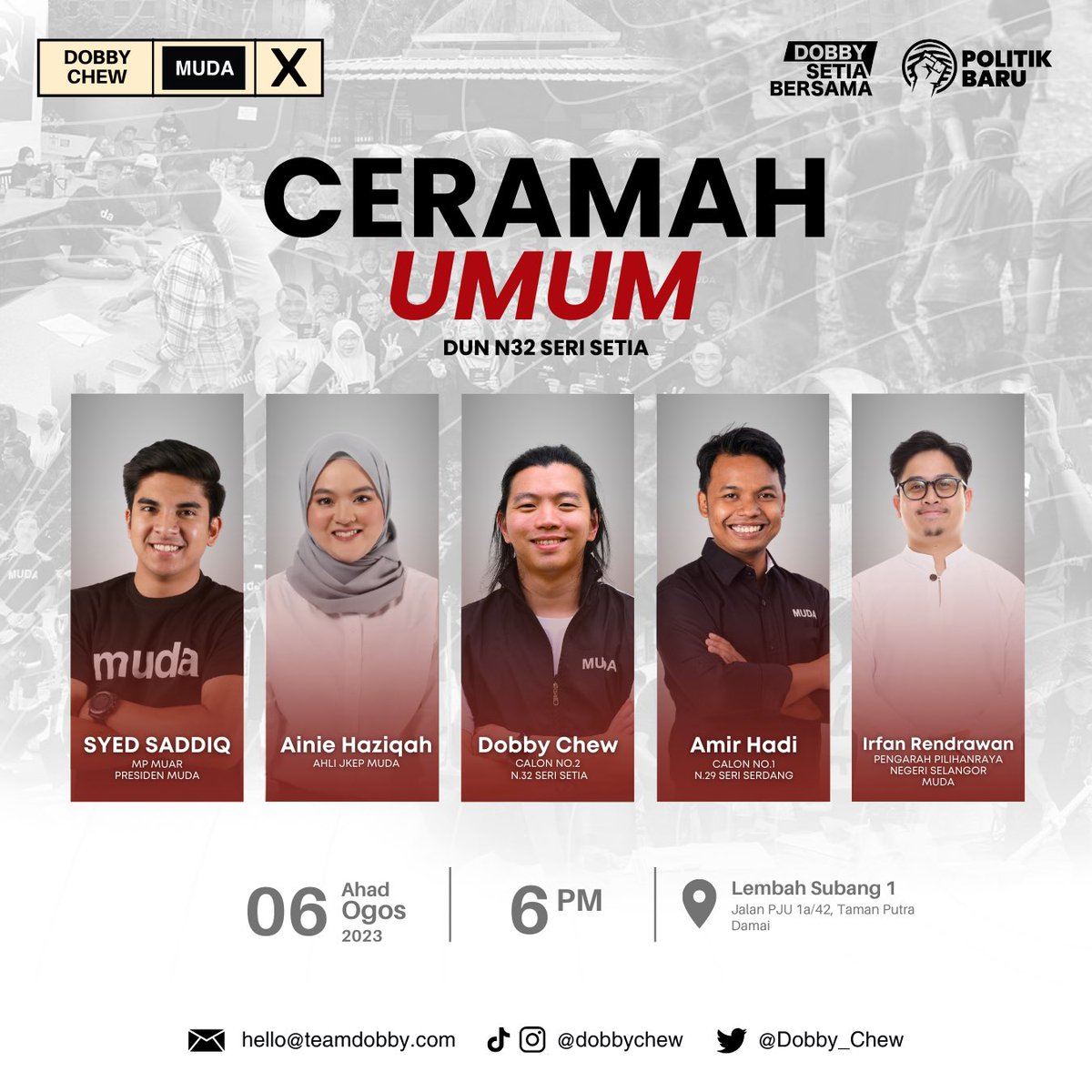Dobby_Chew's tweet photo. Pejam celik esok dah hari kelapan kempen, Ahad terakhir sebelum kita semua pergi mengundi nanti.

Esok jam 6pm di Blok C, PPR Lembah Subang. Saya bersama rakan-rakan lain dari @partimuda akan turun untuk menerangkan tawaran MUDA buat warga Seri Setia.

Jumpa esok dekat sana ya! https://t.co/ozuGcc2MPa