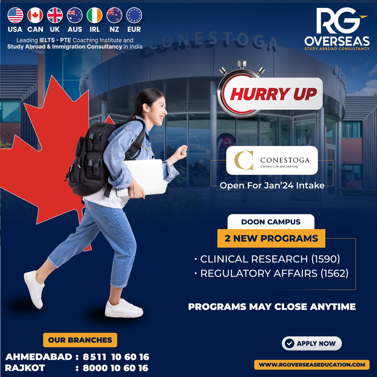 🎉 Conestoga College's Doon Campus is now open for 𝗝𝗮𝗻𝘂𝗮𝗿𝘆 𝟮𝟬𝟮𝟰 𝗜𝗻𝘁𝗮𝗸𝗲! 
Don't miss the chance to apply for 2 new programs! 🚀 

#conestogacollege #dooncampus #JanuaryIntake #ApplyNow #LimitedSpots #futureopportunities #studyabroad #studentvisa #CanadianEducation