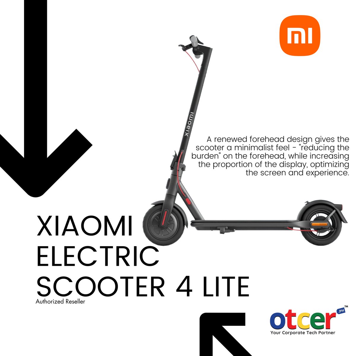 otcer_ph's tweet image. Powered by a 300W brushless motor, the Xiaomi Electric Scooter 4 Lite easily handles top speeds of 25km/h and 14% inclines. Embrace the power for Php 21,999.00. Learn more at otcer.ph or reach us at +63 919 839 9123. #PowerfulRide #XiaomiScooter4Lite #OtcerPH