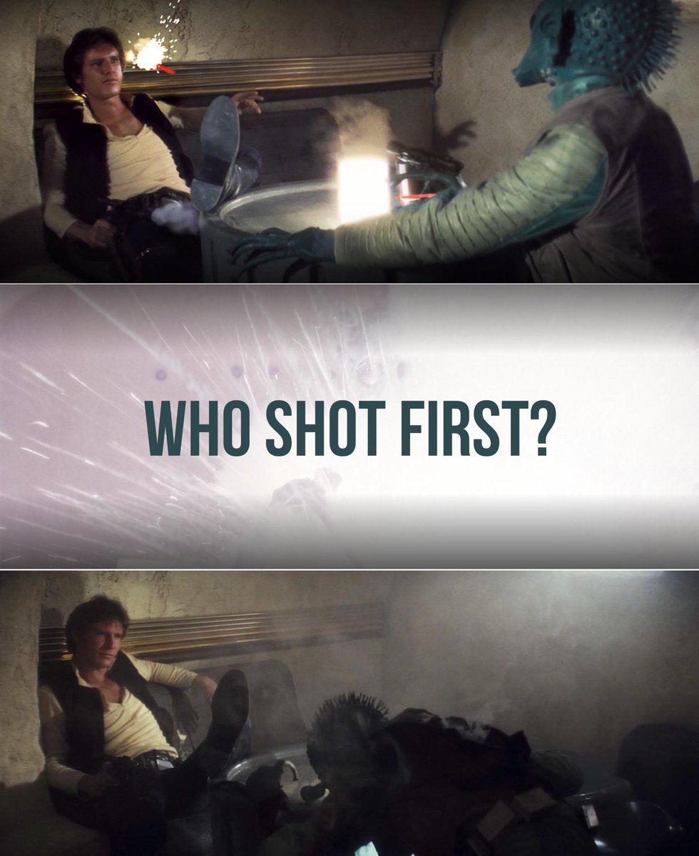 StarWarsSession's tweet photo. WHO SHOT FIRST!? It’s a question as old as time itself… or at least 1997. Comment below with:
A) Who you think shot first
B) Your thoughts on the whole change
C) Did the edit change Han Solo’s character?
#StarWars #WhoShotFirst #HanSolo #Greedo #StarWarsPodcast https://t.co/Ajt9TLCxpk
