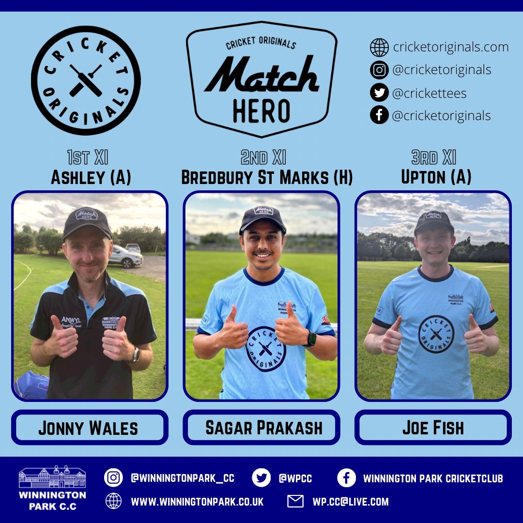 Winnington Park CC (@wpcc) on Twitter photo 🧢| Cricket Originals Match Hero
Celebrating individual performance, influence on the game, and ‘game-changing’ moments; here are our Cricket Originals Match Heroes from Saturday 29th July❗️💪🇧🇼
Thanks to Paul Morris at <a href="/crickettees/">Cricket Originals</a> for his support of Winnington Park CC 👍 🧢| Cricket Originals Match Hero
Celebrating individual performance, influence on the game, and ‘game-changing’ moments; here are our Cricket Originals Match Heroes from Saturday 29th July❗️💪🇧🇼
Thanks to Paul Morris at <a href="/crickettees/">Cricket Originals</a> for his support of Winnington Park CC 👍