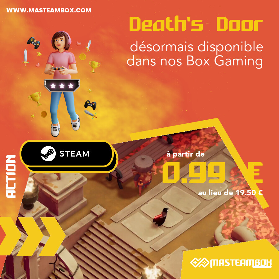 MaSteamBox's tweet photo. 🎮 - Le jeu 'Death's Door' est disponible dans nos #SteamBox https://t.co/PqhdTQLPCs à partir de 0.99 € 📦.
 •••••
 🔥 Découvrir le jeu : https://t.co/GyFhTfkKAn
 🛒 Commander : https://t.co/XoYq7yEATU
 •••••
 
 #MaSteamBox #jeu #geek #gamer… https://t.co/GyFhTfkKAn https://t.co/j8FPI5jeC5