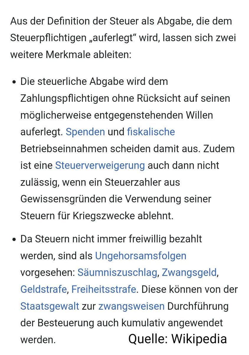 81Volker's tweet photo. @marcfriedrich Auszug aus Wikipedia zu Steuern. 
Warum können denn unsere Politiker das Geld verteilen wie sie wollen? 
Wenn alle keine Steuern mehr zahlen, werden dann alle eingesperrt? https://t.co/Y0iVmnwZs2