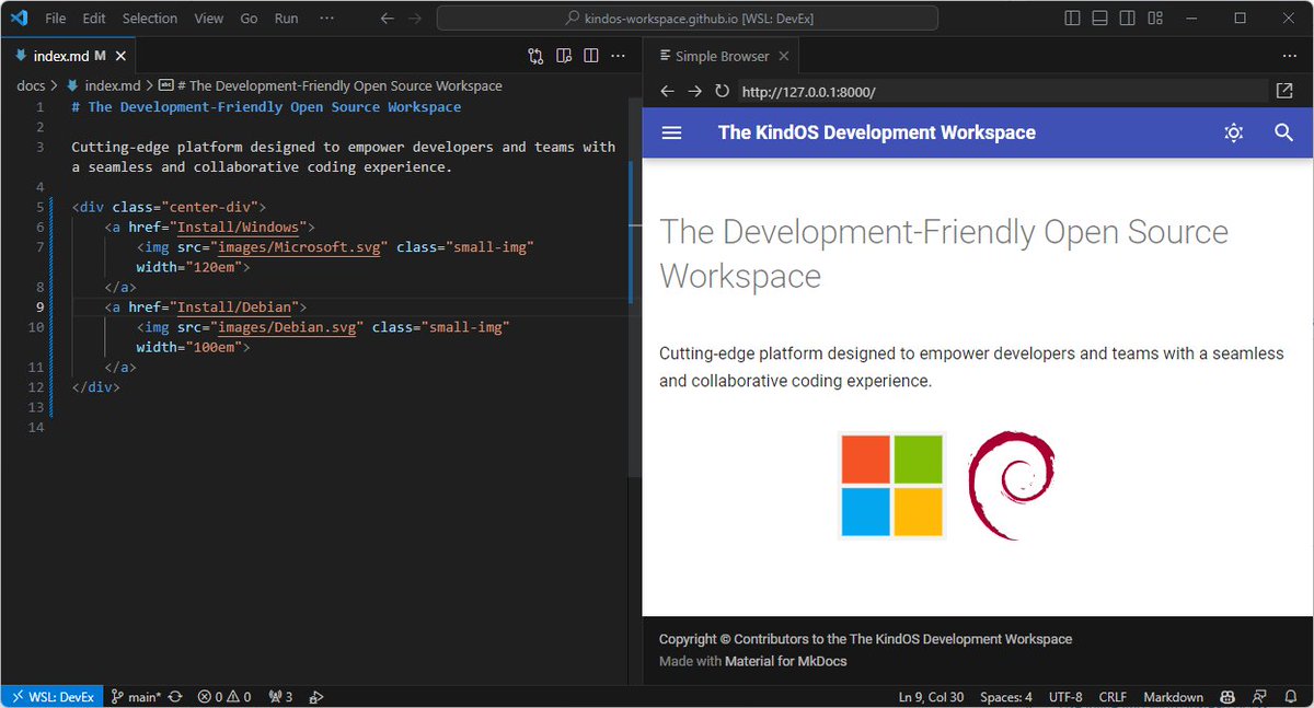 joaompinto4's tweet image. Thanks to #vscode and #mkdocs I still can do minimal web dev.

workspace.kindos.org