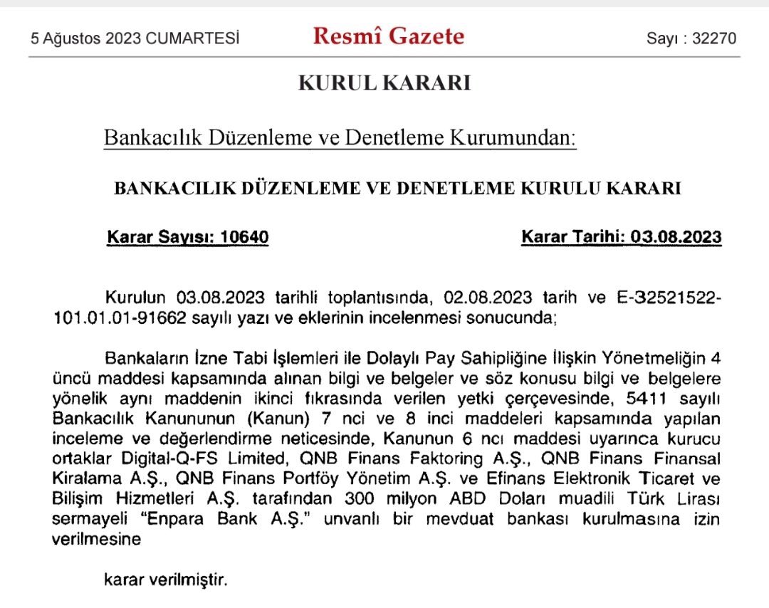 senolbabuscu's tweet photo. Enpara Bank A.Ş. kuruldu. https://t.co/O6sTwI023z