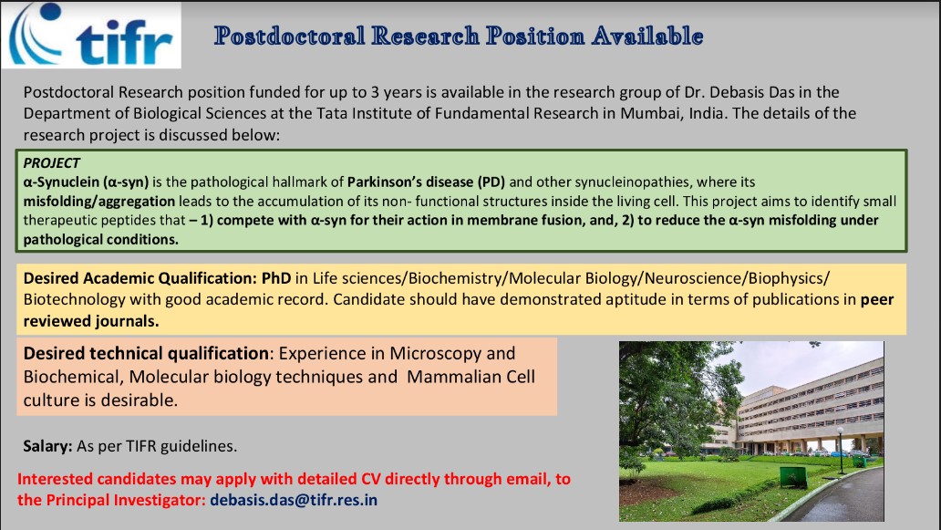 We are hiring for postdoctoral position!
#postdoc #tifr #AcademicTwitter #neuroscience  #biochemistry