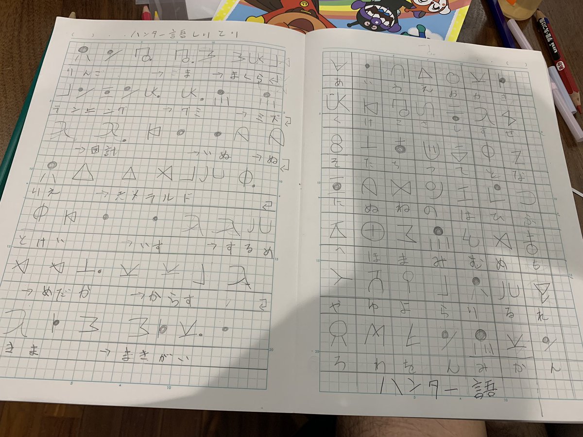 goyayasuto's tweet photo. 娘の夏休みの宿題のノート。
ハンター文字。 https://t.co/wQGSccBQjH