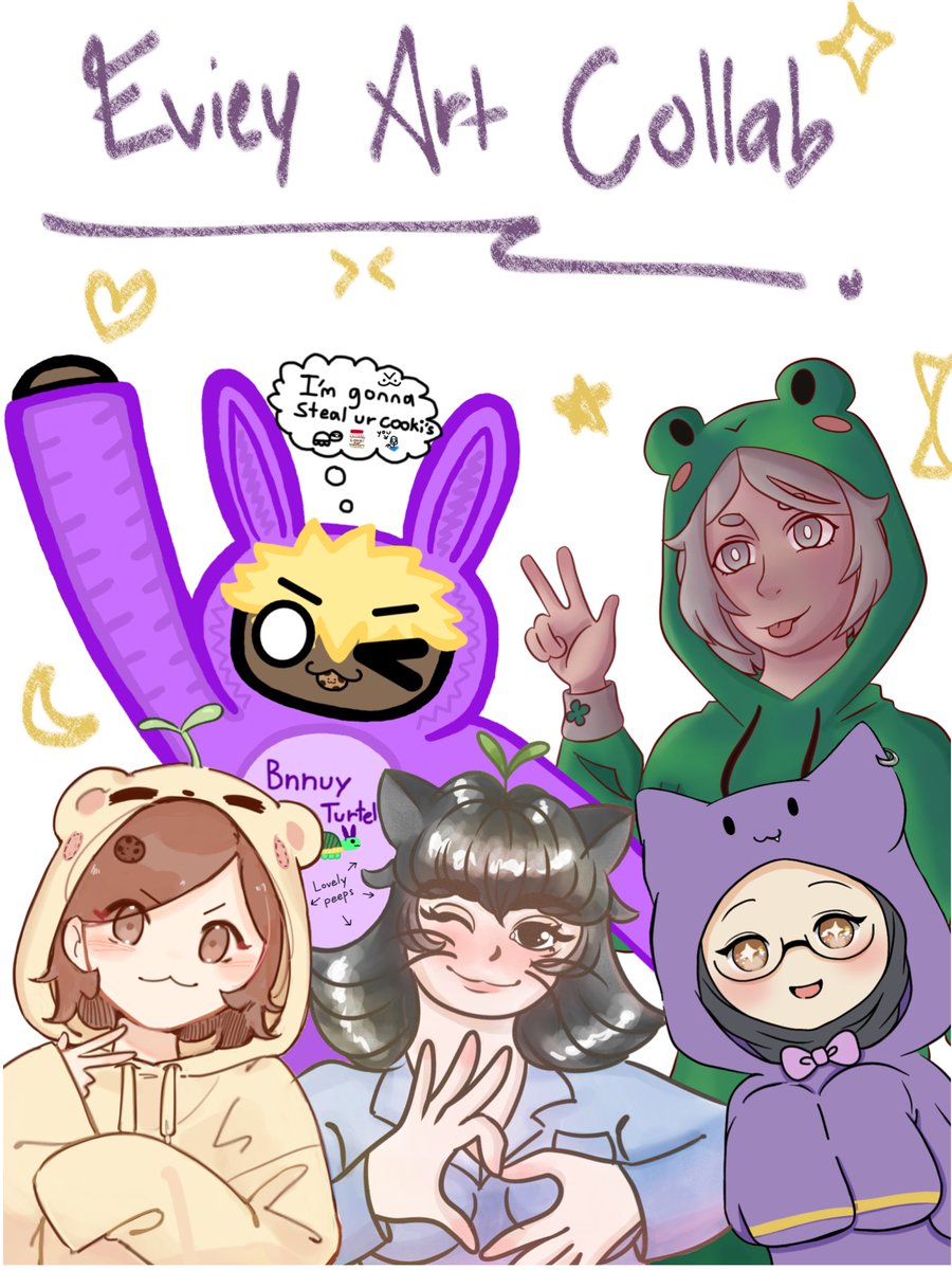 Evieeyyy00's tweet photo. My first!!!...hosting art collab 😭💜✨️ thank you so much everyone for joining!!! BIG HUGS AND LOVE TO @realize_cookies @LillyBunArt @iamzeturtel @Skyeshroom1 🫂💜
Check them out✨️ https://t.co/0P6v6ClaG0