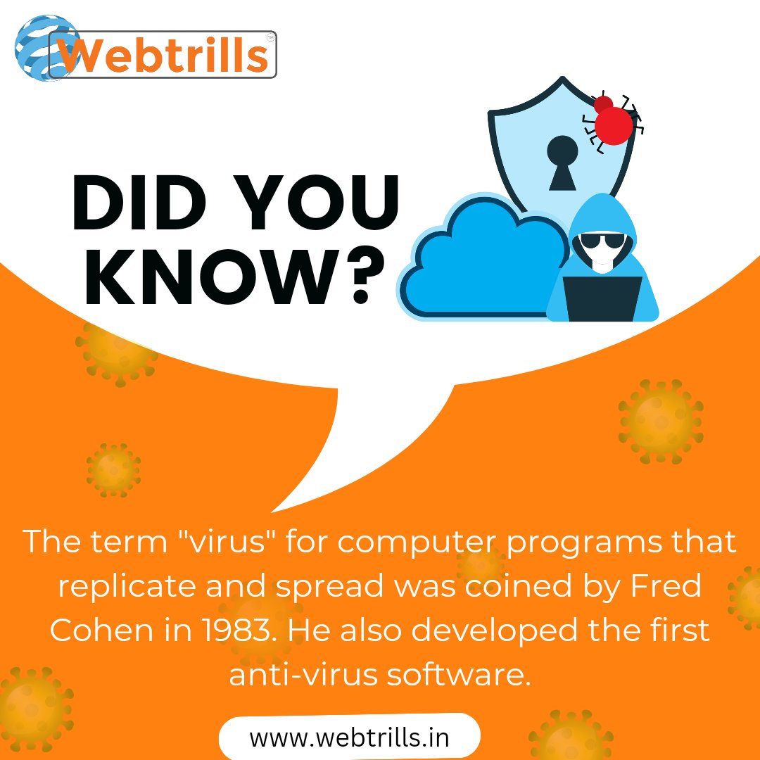 webtrillsdotin's tweet photo. Did you know that the term "virus" for computer programs that replicate and spread was coined by Fred Cohen in 1983?

Contact us
+1.202421-5747 
https://t.co/6HXoofiVmz

#Webtrills #DidYouKnow #ITSecurity #AntiVirusProtection #ComputerProtection #CyberSecurity #ITServices https://t.co/jYuPviDXMQ