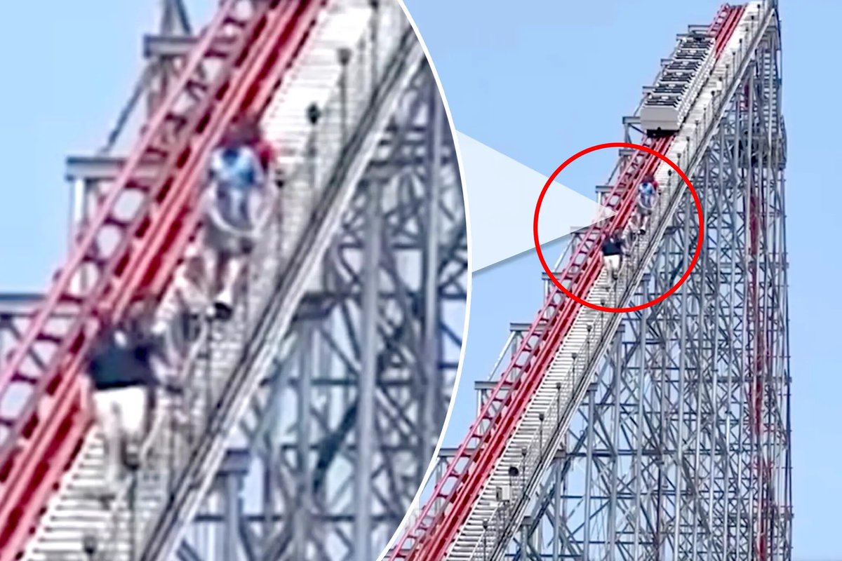 feedmileapp's tweet photo. Rollercoaster froze due to mechanical malfunction At highest point in Ohio, USA,  forced riders to walk down 200ft.

#feedmile #USA #amusementpark #Ohio #Rollercoaster #malfunction #nervewracking https://t.co/GsJS9BwE7V